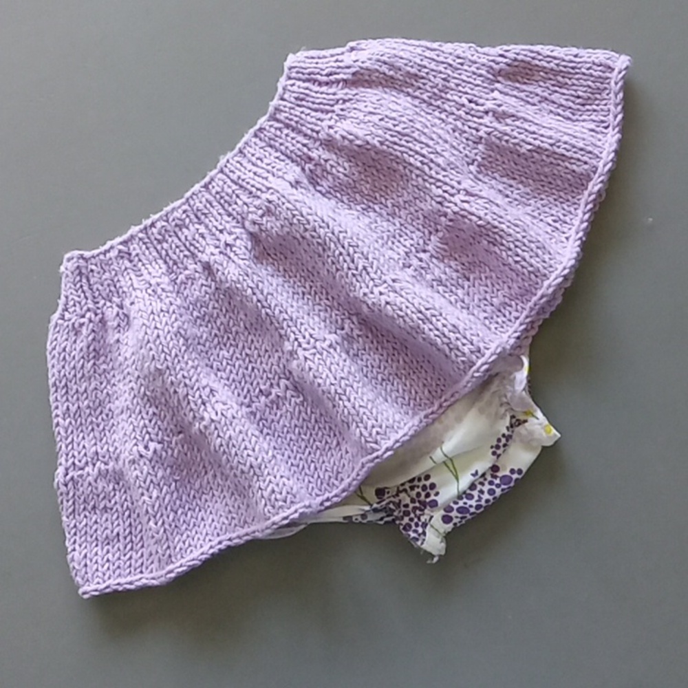 Hand Crafted Handknit Lavender Ruffle Baby Skirt & Floral Bloomers Set